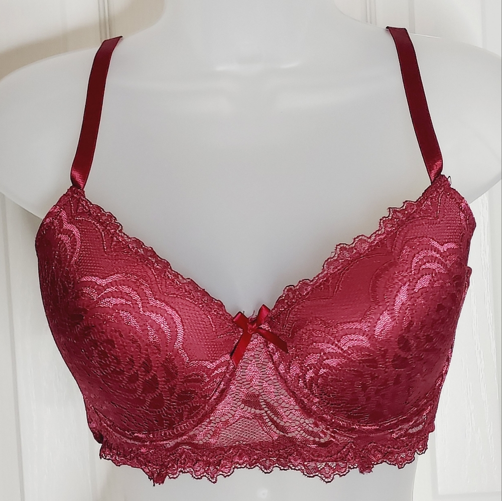 🤍FINAL💲Burgundy lace push up bra *36C